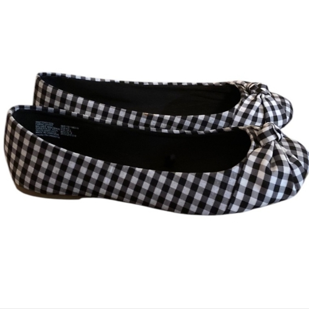 Time And Tru Flats Womens 6.5 Black White Checkered Gingham